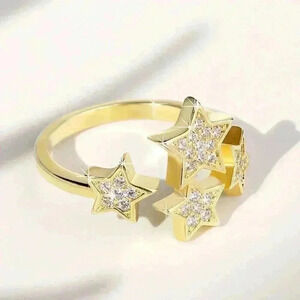 New 18k Gold Over Sterling Silver White Sapphires Stars Ring